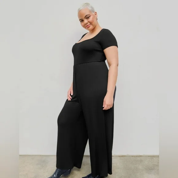 Cider | Scoop Neckline Short Sleeve Wide Leg Jumpsuit - Picture 4 of 7